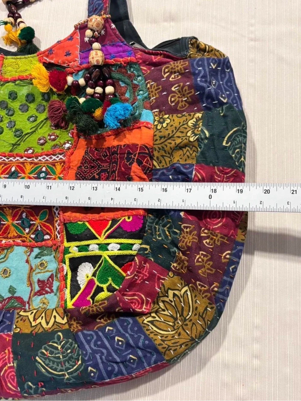Tribe Azure Boho Patchwork Embroidered Elephant Tote Shoulder Bag Large